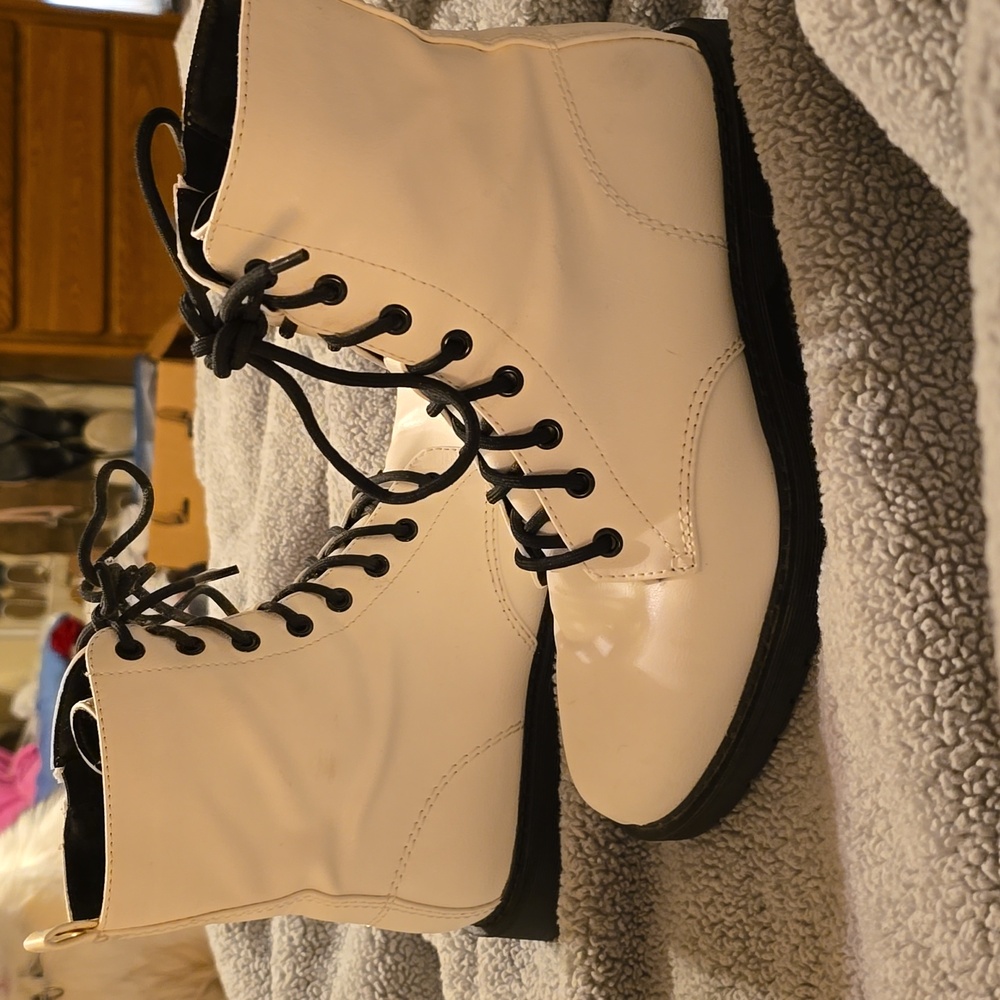 Time And Tru white combat boots